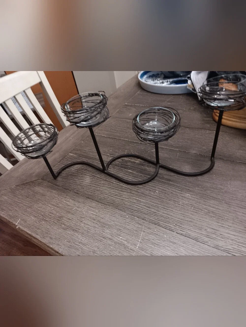 Unk Black Metal Wave Votive Holder with Clear Glass Cups